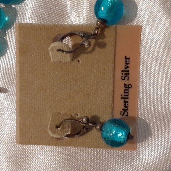 Talbots necklace and matching earrings glass bead and sterling silver - Picture 2 of 4